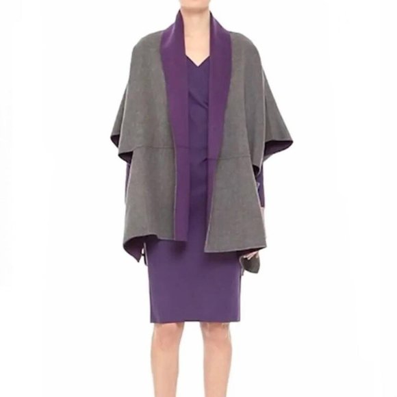 ✅#252A NWOT Armani Collezioni Purple Reversible Wool Cashmere 2 Poncho/Cape! - Picture 5 of 12